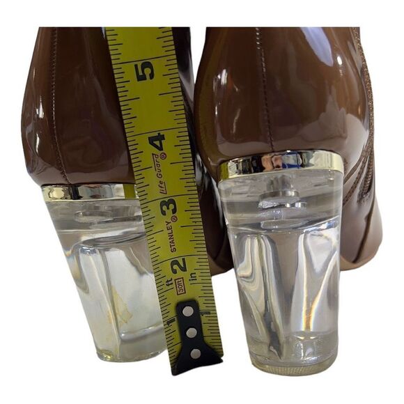 Cape Robbin Womens Patent Leather Clear Chunky Heels Ankle Bootie Brown Size 8.5 - Picture 9 of 11